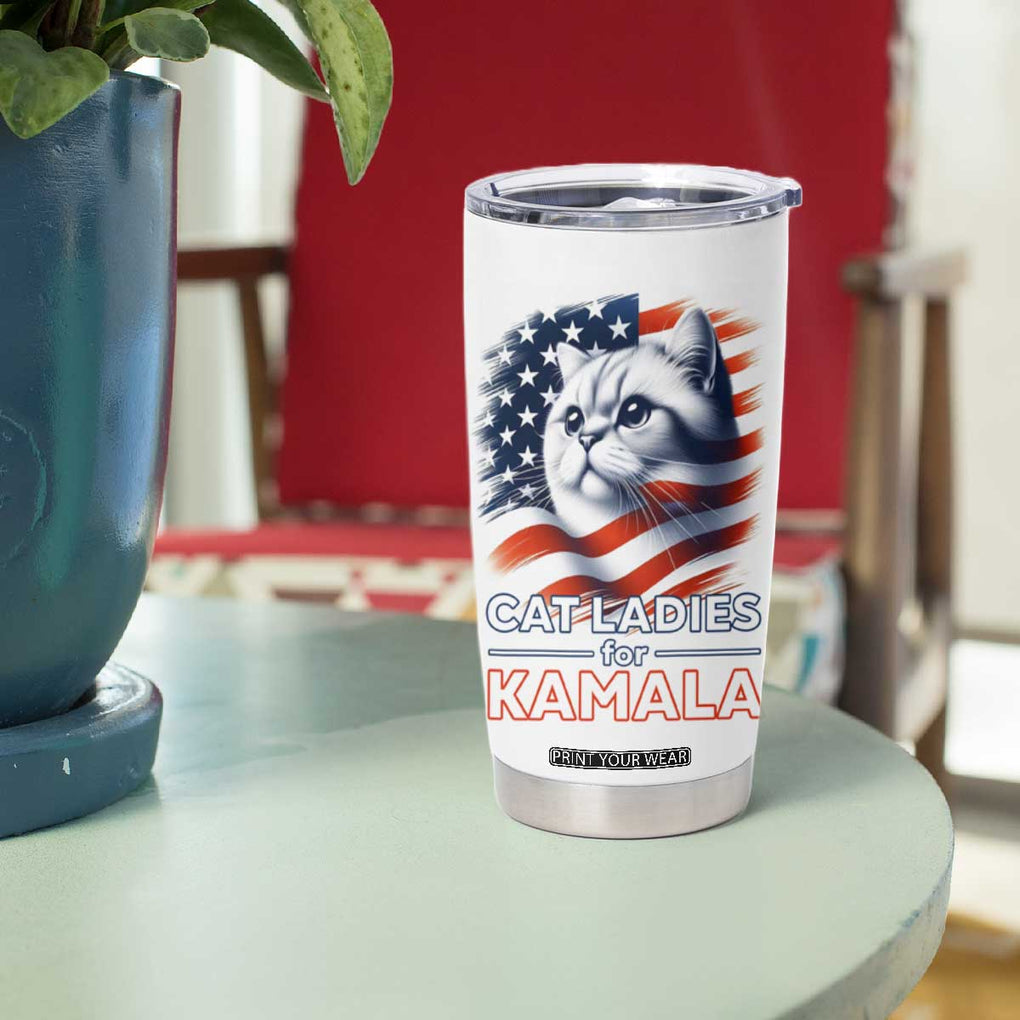 Cat Lady Ladies For Kamala Tumbler Cup Madam President Voting Harris US Election 2024 USA American Flag TB10