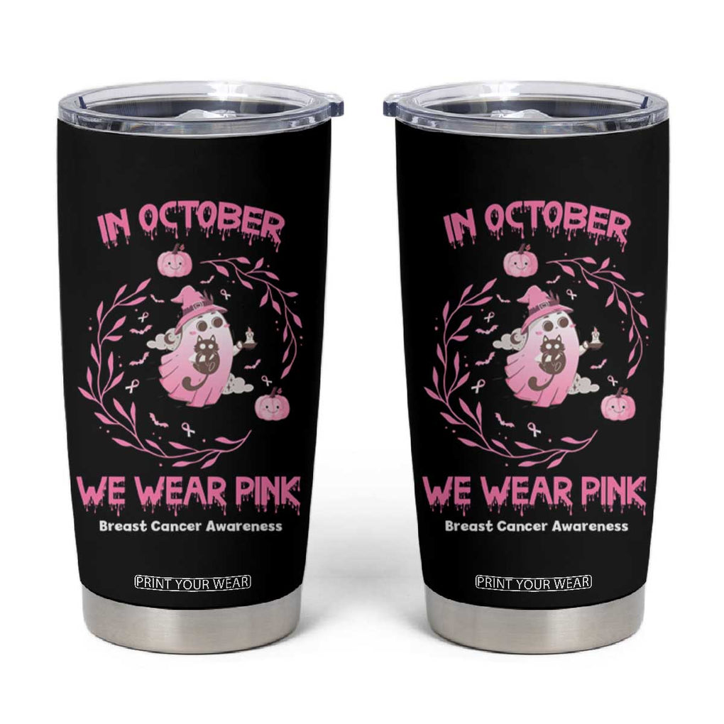 Cute Ghost Halloween Breast Cancer Awareness Tumbler Cup In October We Wear Pink TB10