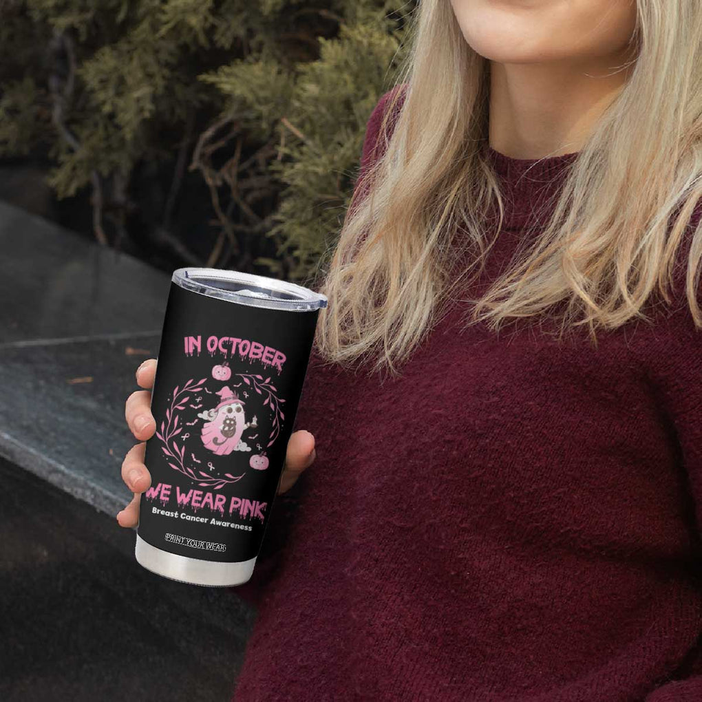 Cute Ghost Halloween Breast Cancer Awareness Tumbler Cup In October We Wear Pink TB10