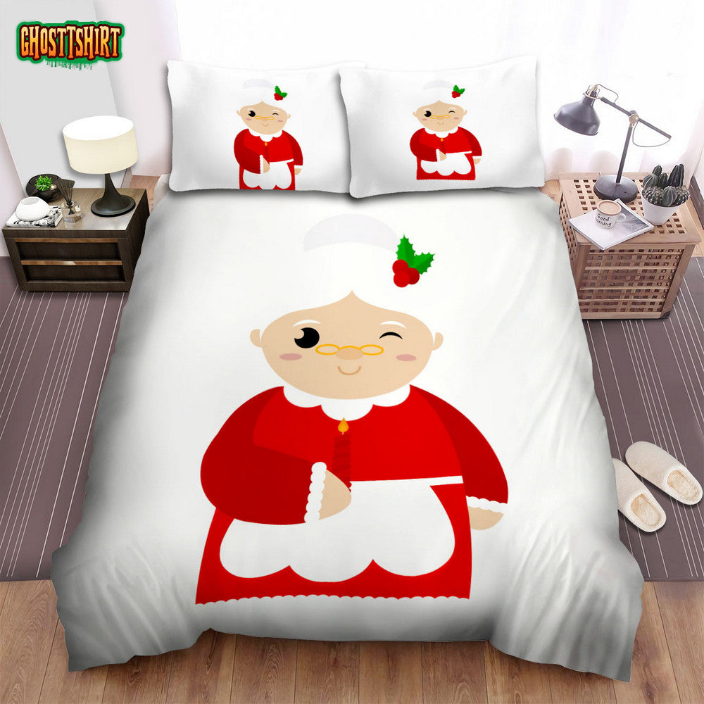 The Christmas Art, Isolated Mrs. Claus Cartoon Bed Sheets Spread Duvet Cover Bedding Set