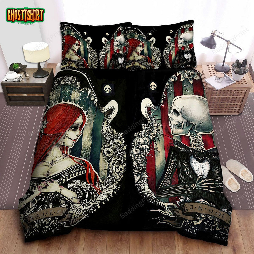The Nightmare Before Christmas Jack & Sally Artistic Drawing Bed Sheets Duvet Cover Bedding Set