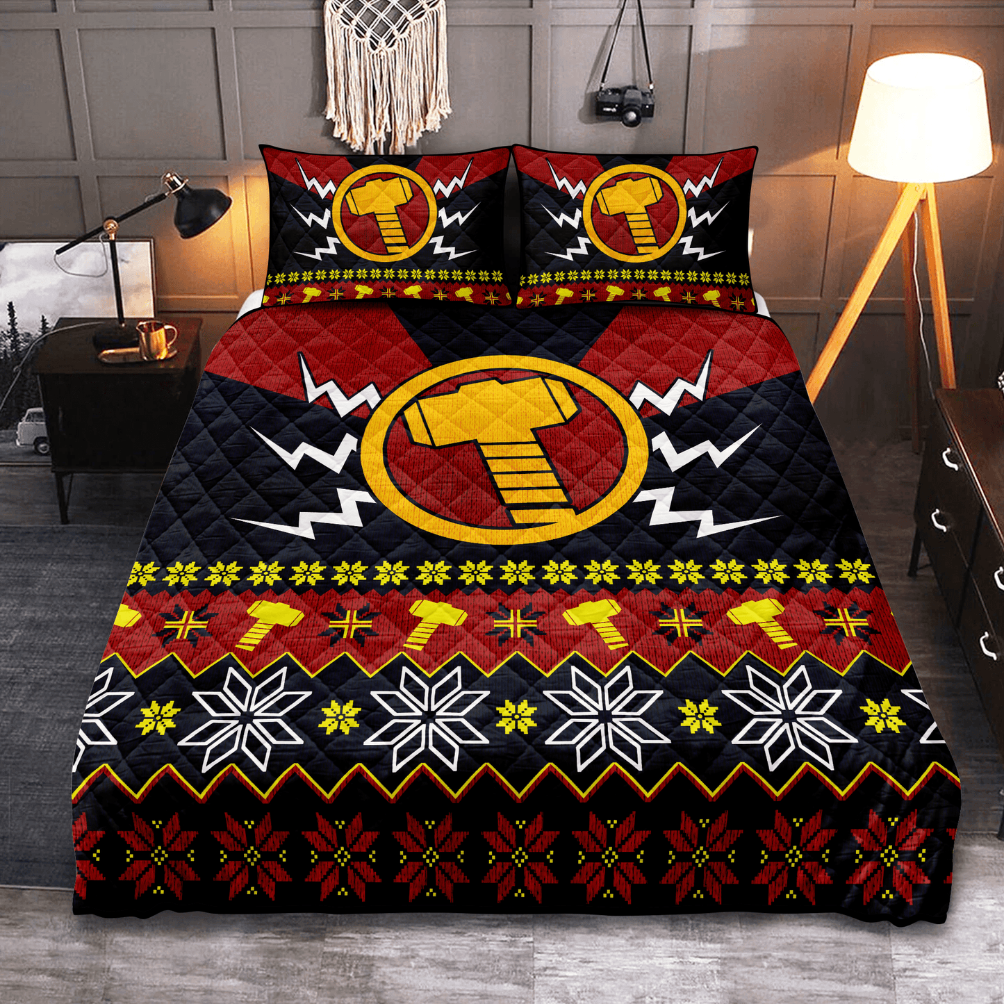 Personalized Thor Mjolnir 3-pc Quilt Bedding Set for Christmas Decor Thor