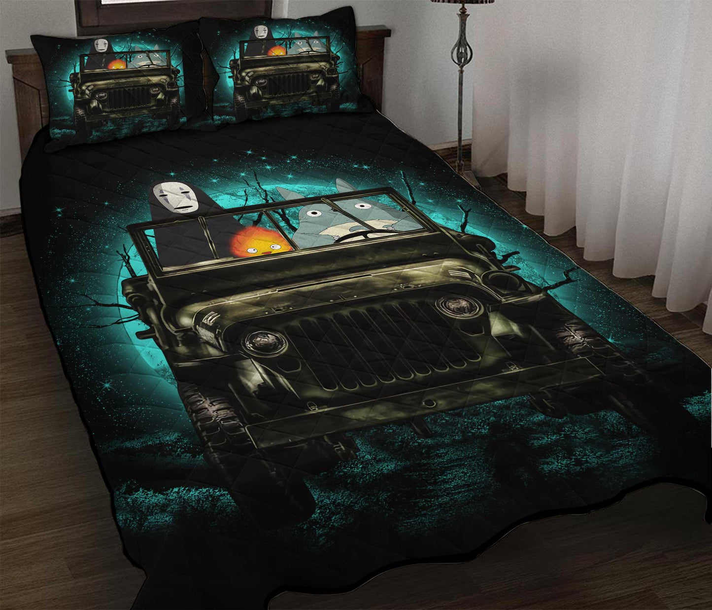Personalized Ghibli Totoro No Face Halloween Moonlight 3-pc Quilt Bedding Set
