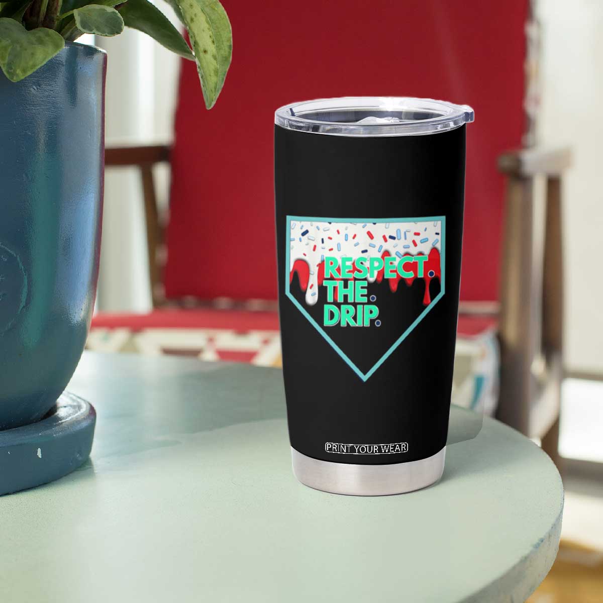 Baseball Home Plate Dripping Ice Cream Tumbler Cup Respect The Drip Social Club Sprinkles TS02