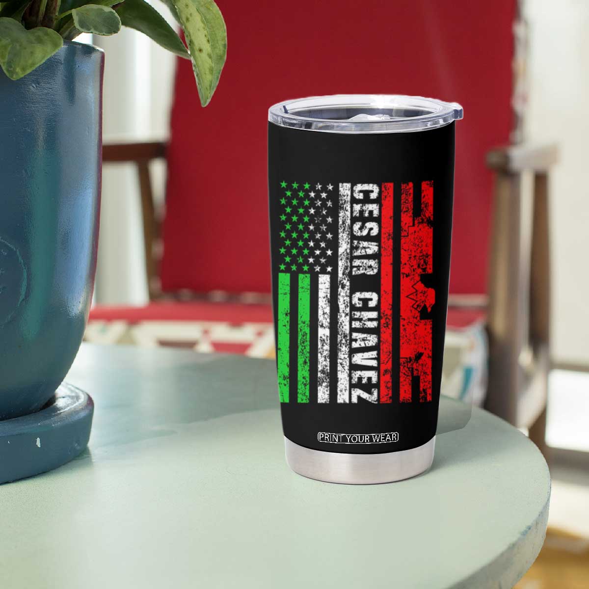 Cesar Chavez Tumbler Cup American Mexican Flag Patriotic Mexico Distressed TS02