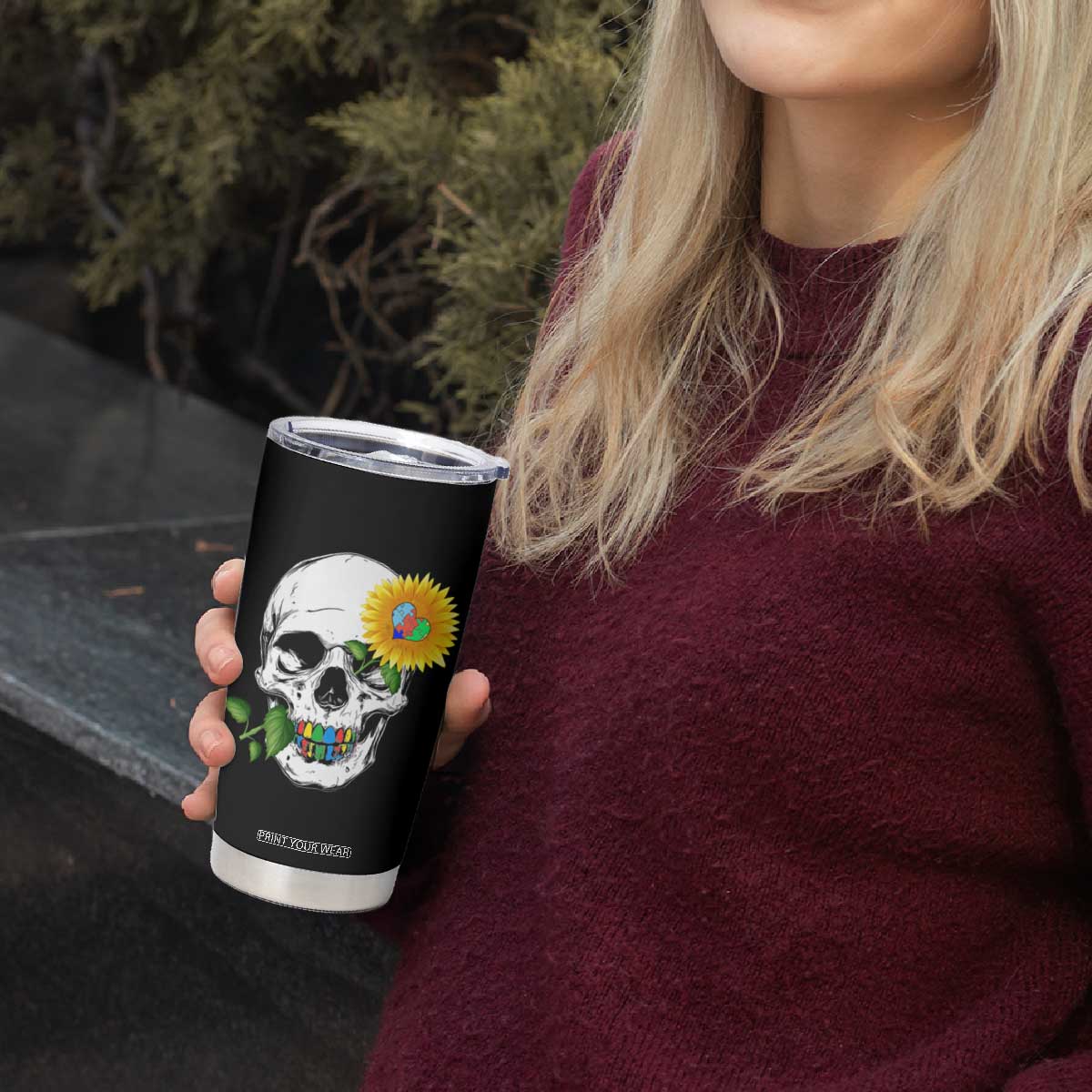 Autism Skull Sunflower Tumbler Cup Support Autistic Puzzle Pieces Heart TS02