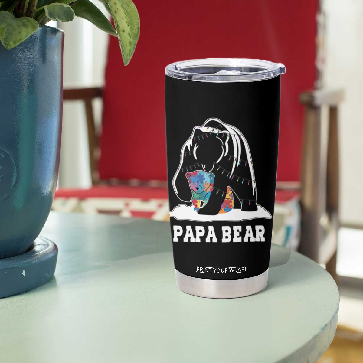 Autism Papa Bear Tumbler Cup Support Autistic Matching Family Dad TS02