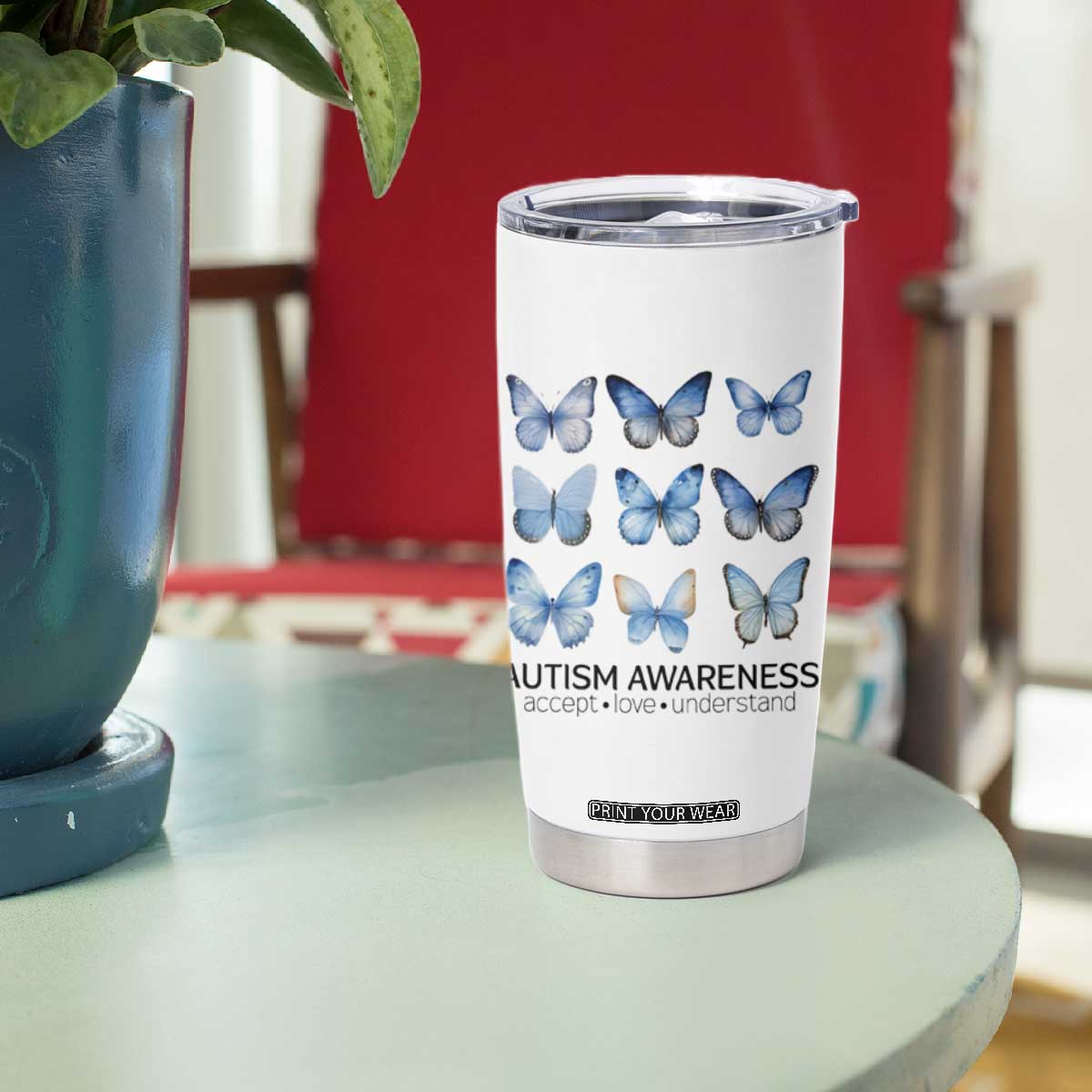 Autism Awareness Blue Butterflies Tumbler Cup Accept Love Understand TS02