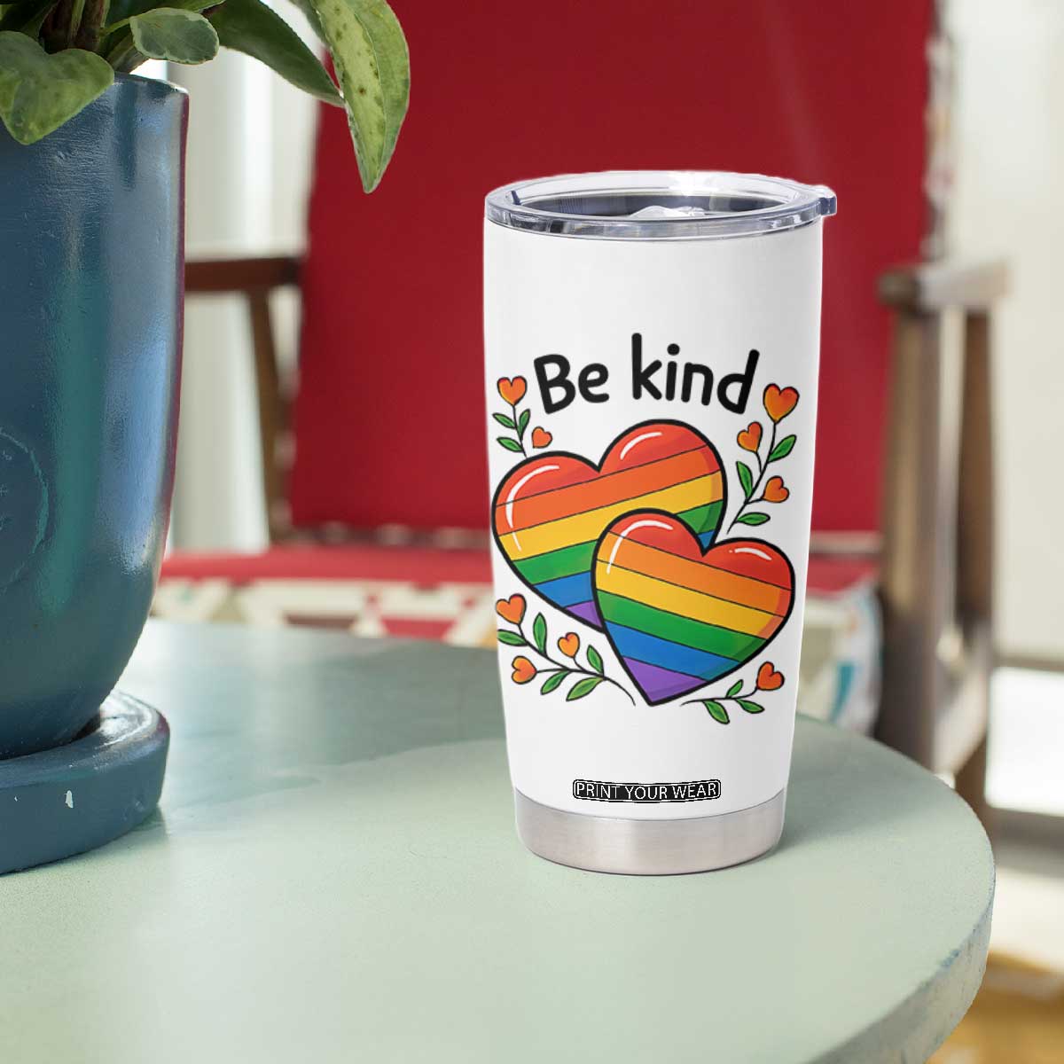 Be Kind Rainbow Heart Tumbler Cup Spread Kindness LGBTQ Love Pride Month TS02