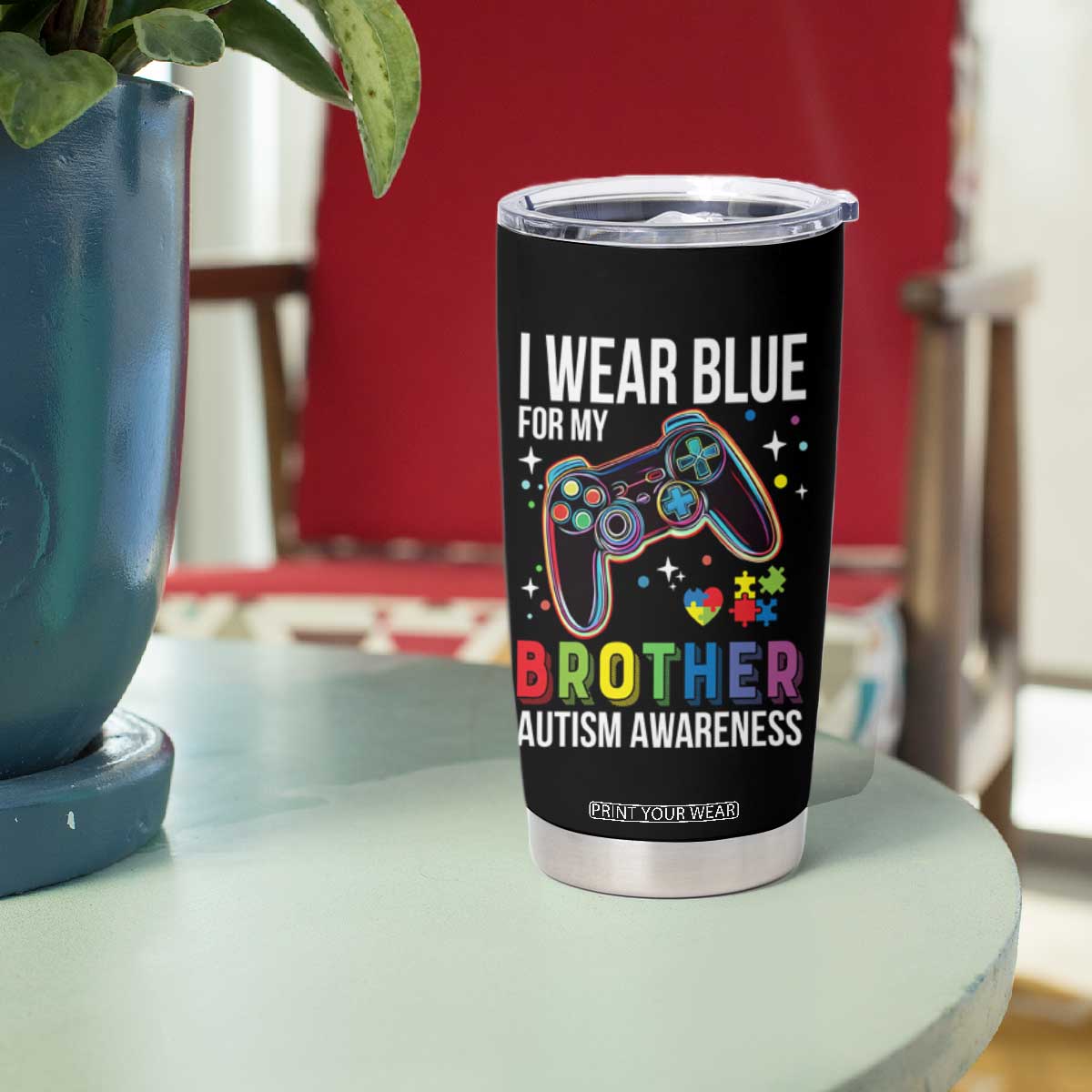 Autism Awareness Gamer Tumbler Cup I Wear Blue for My Brother Video Game Family Support TS02