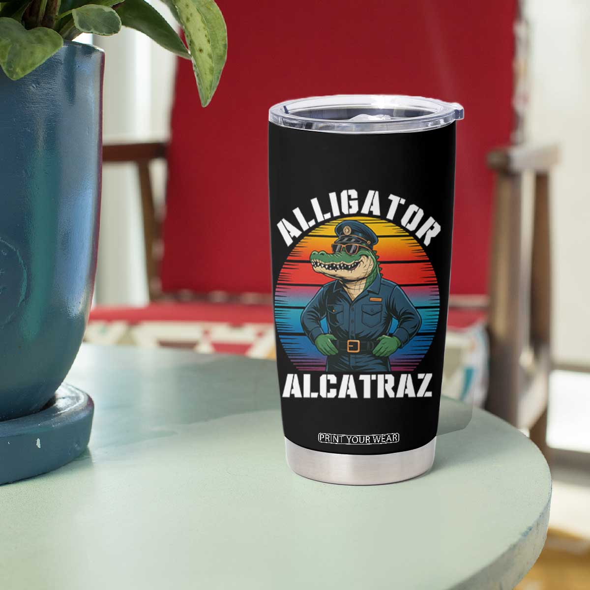 Alligator Alcatraz Florida Tumbler Cup Funny Gator Cop Political Humor Retro Sunset TS02