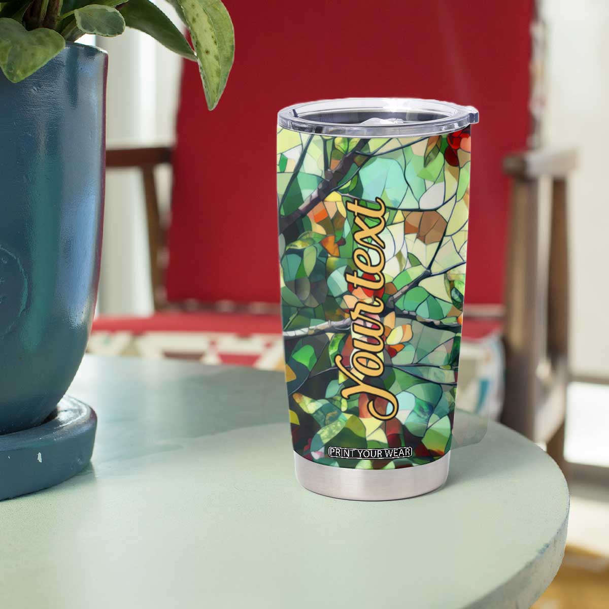 Cardinal Stained Glass Style Tumbler Cup Personalized TS04