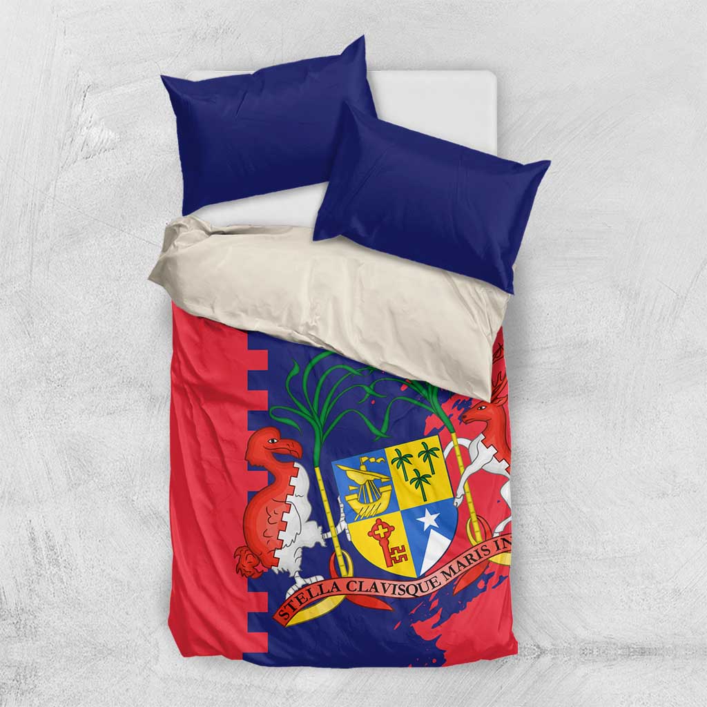 Afro Mauritius Bedding Set Map Design with Flag Coat of Arms TS04