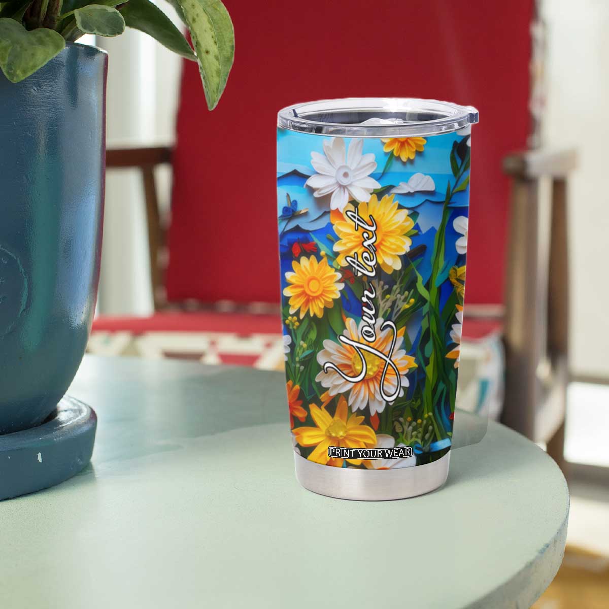 Cat In The Flowers Garden Paper Quiling Tumbler Cup Personalized TS04