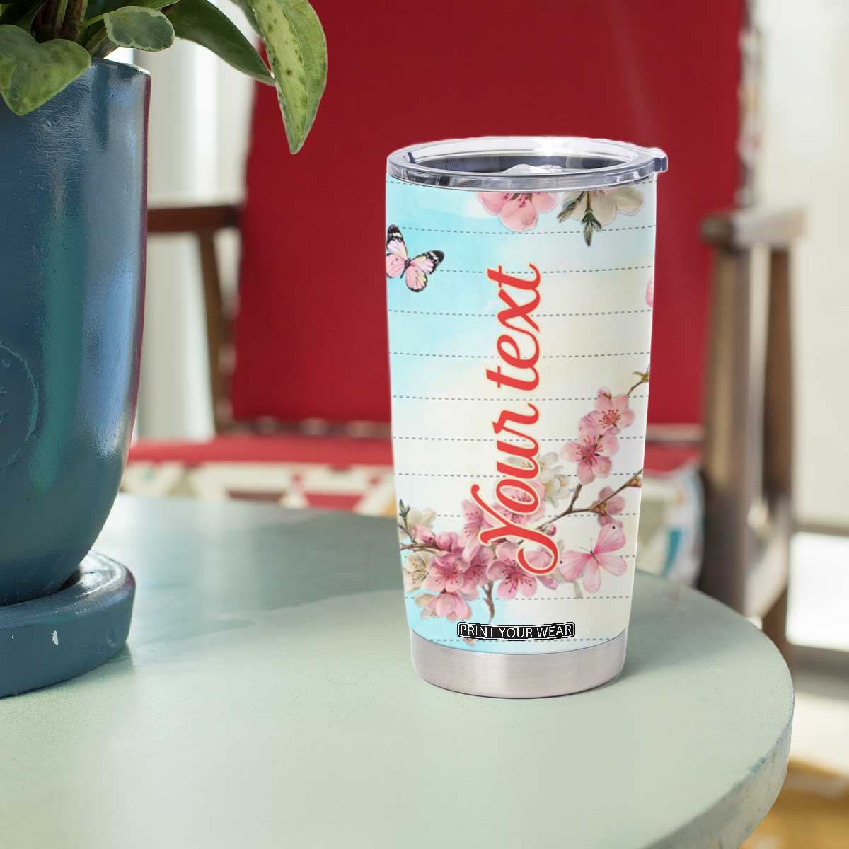 Cardinal Vintage Flower Tumbler Cup Personalized TS04