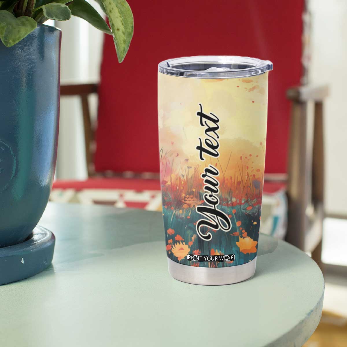 Black Women In Flower Field - Sun Set Watercolor Style Personalized Tumbler Cup TS04