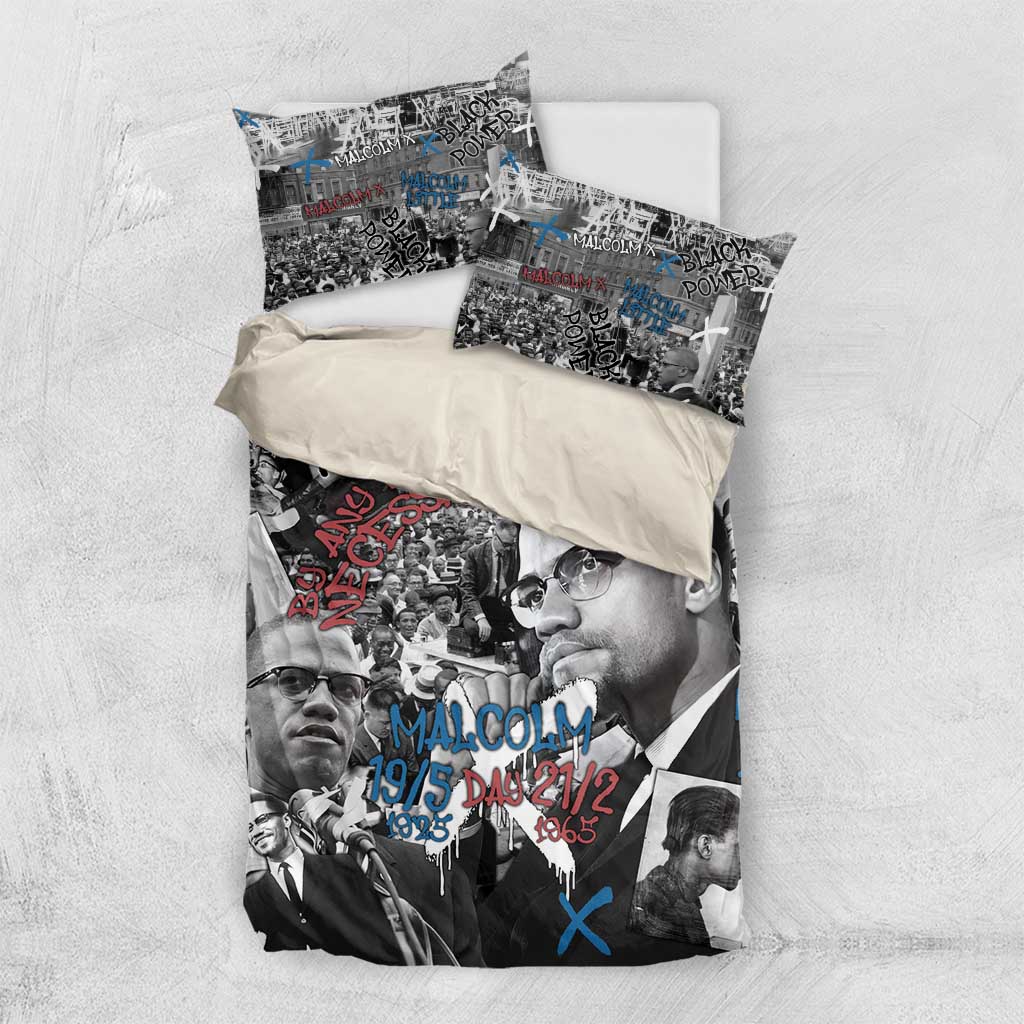 Afro Malcolm X Bedding Set Quotes Dates and Black History Activist Theme TS04