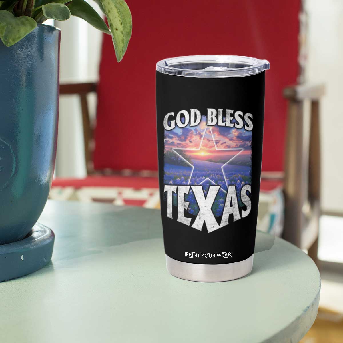 Bluebonnet Field God Bless Texas Tumbler Cup TS09