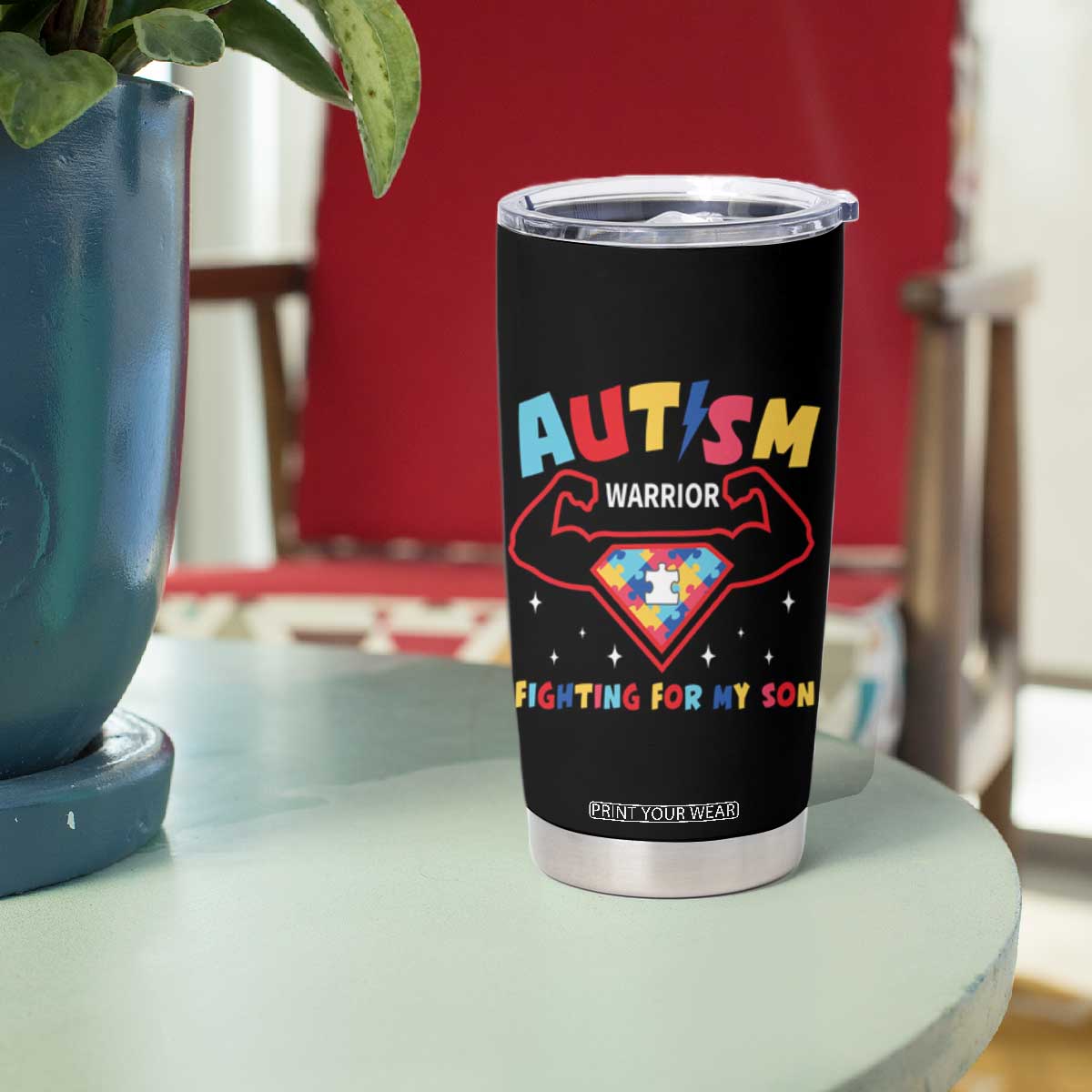 Autism Warrior Superhero Fighting For My Son Mom Dad Parents Tumbler Cup TS09