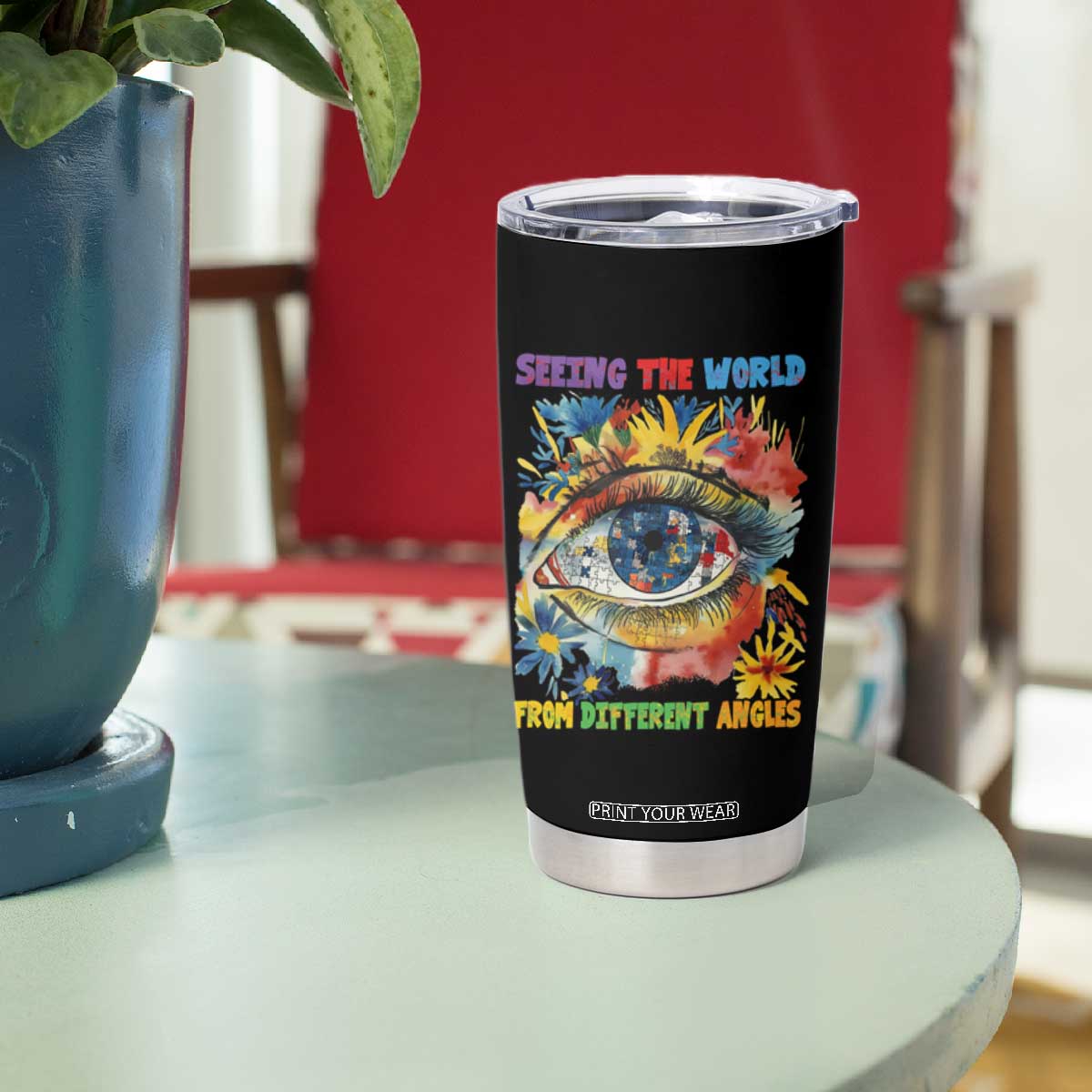 Autism Awareness Tumbler Cup Puzzle Eyes Seeing The World From Diferent Angles TS09