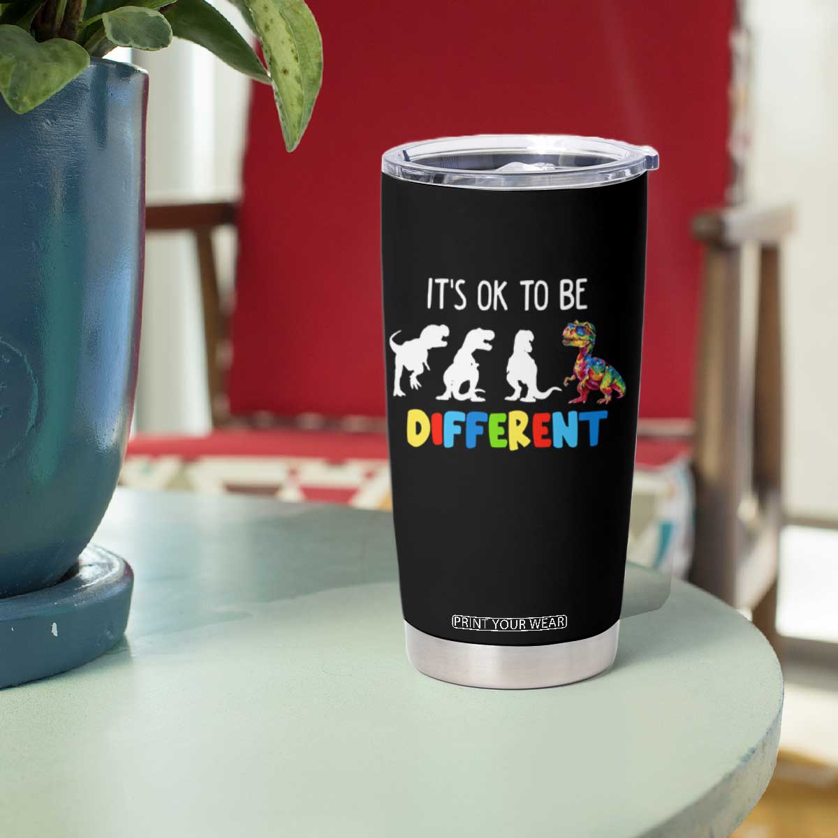 Autism Awareness Tumbler Cup It's Ok To Be Different Puzzle Dinosaur TS09