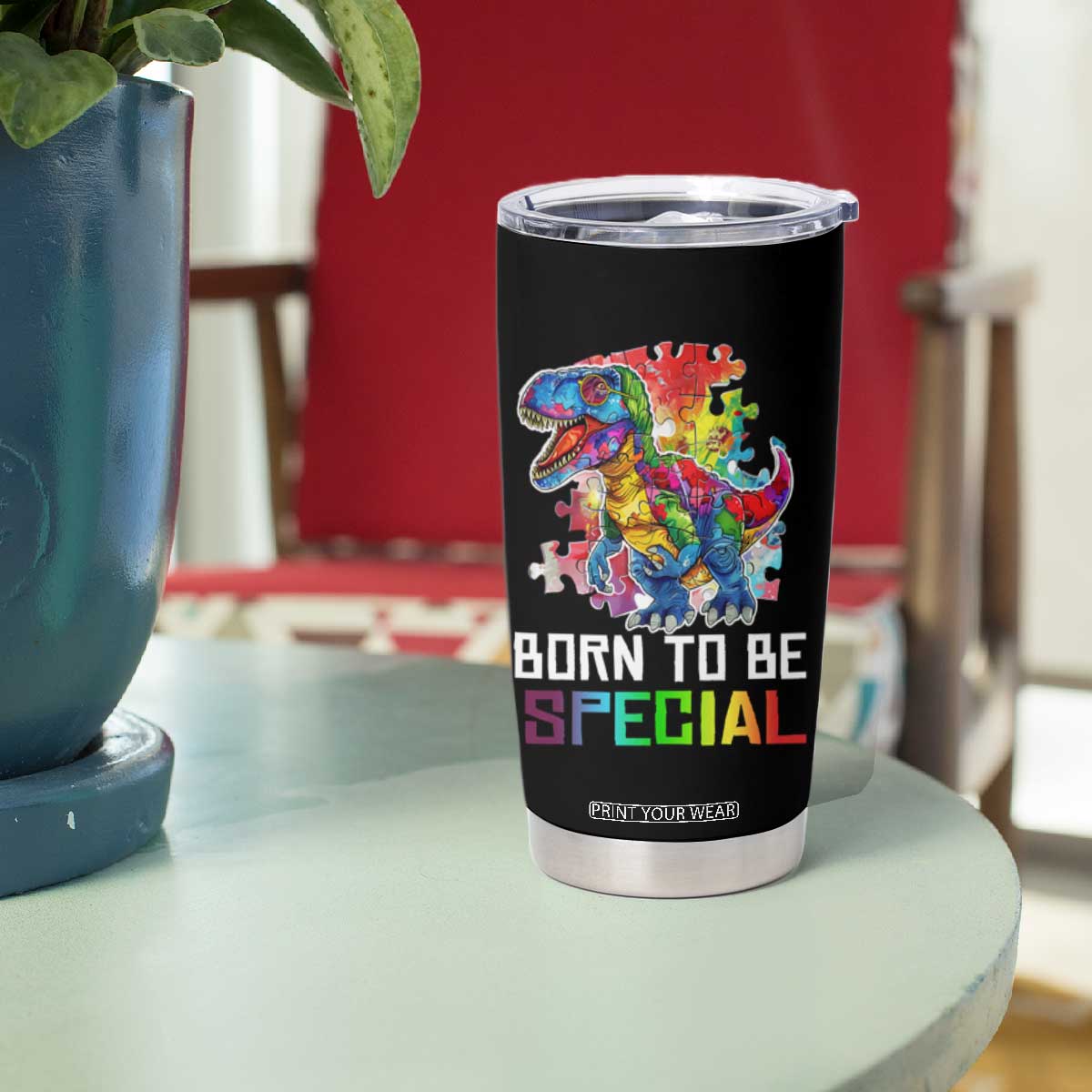 Autism Awareness Tumbler Cup Born To Be Special Rainbow Puzzle Dinosaur TS09