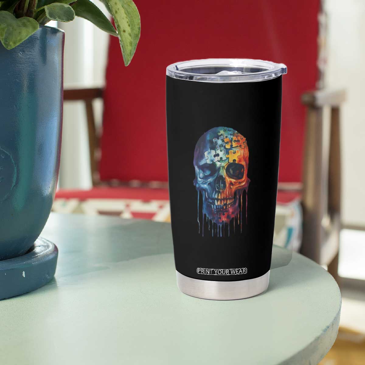 Autism Awareness Cool Puzzle Skull Tumbler Cup TS09