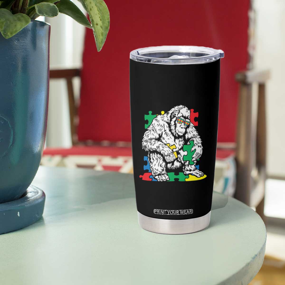 Autism Awareness Bigfoot Puzzle Autistic Warrior Tumbler Cup TS09