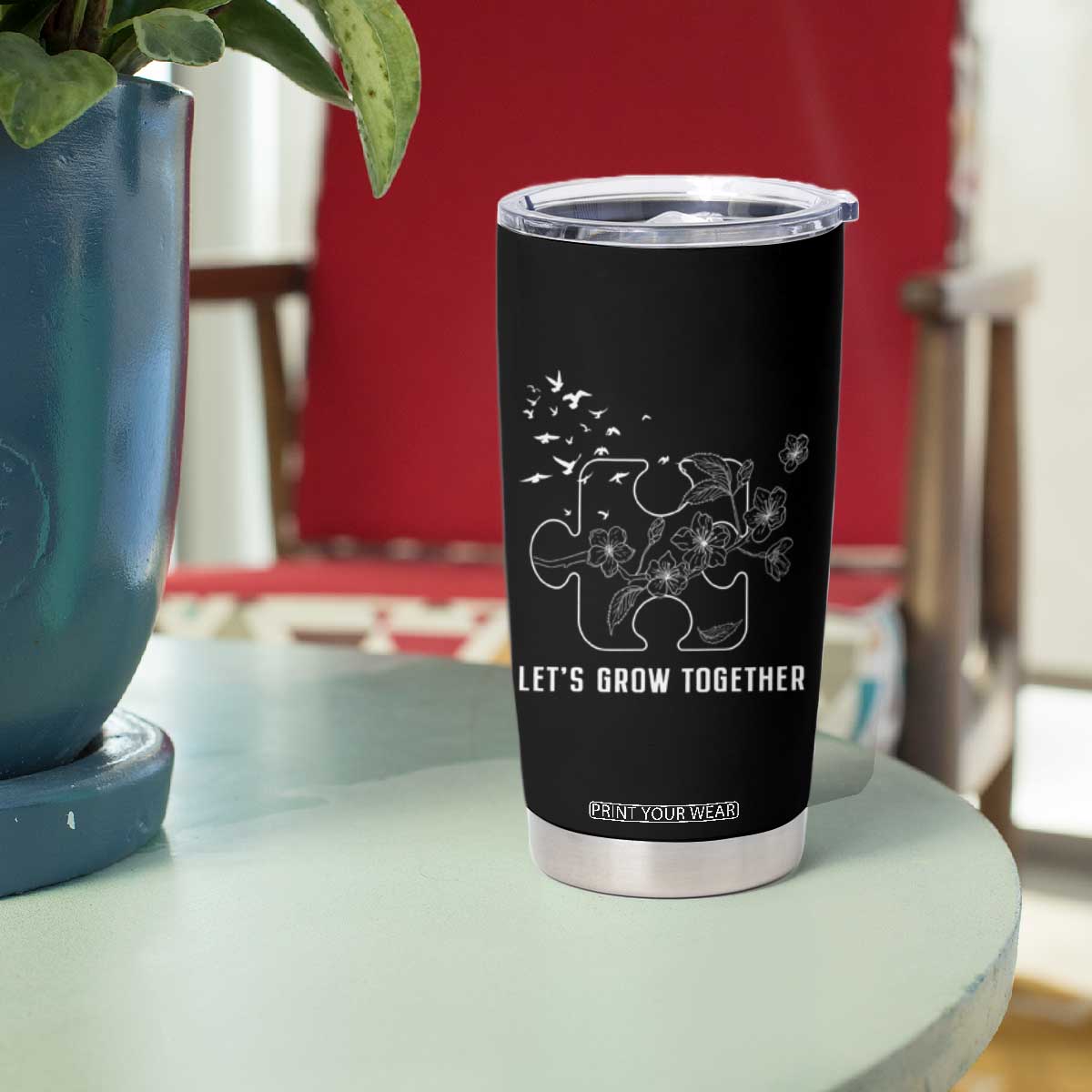 Autism Awareness Tumbler Cup Let's Grow Together Puzzle Tree TS09
