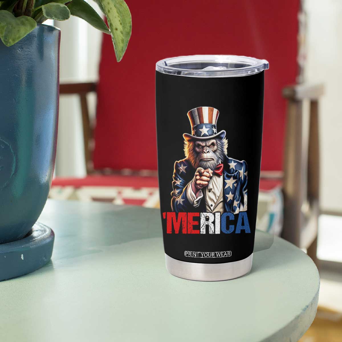 Bigfoot Merica Tumbler Cup American Flag Patriotic 4th Of July Uncle Sam TS10