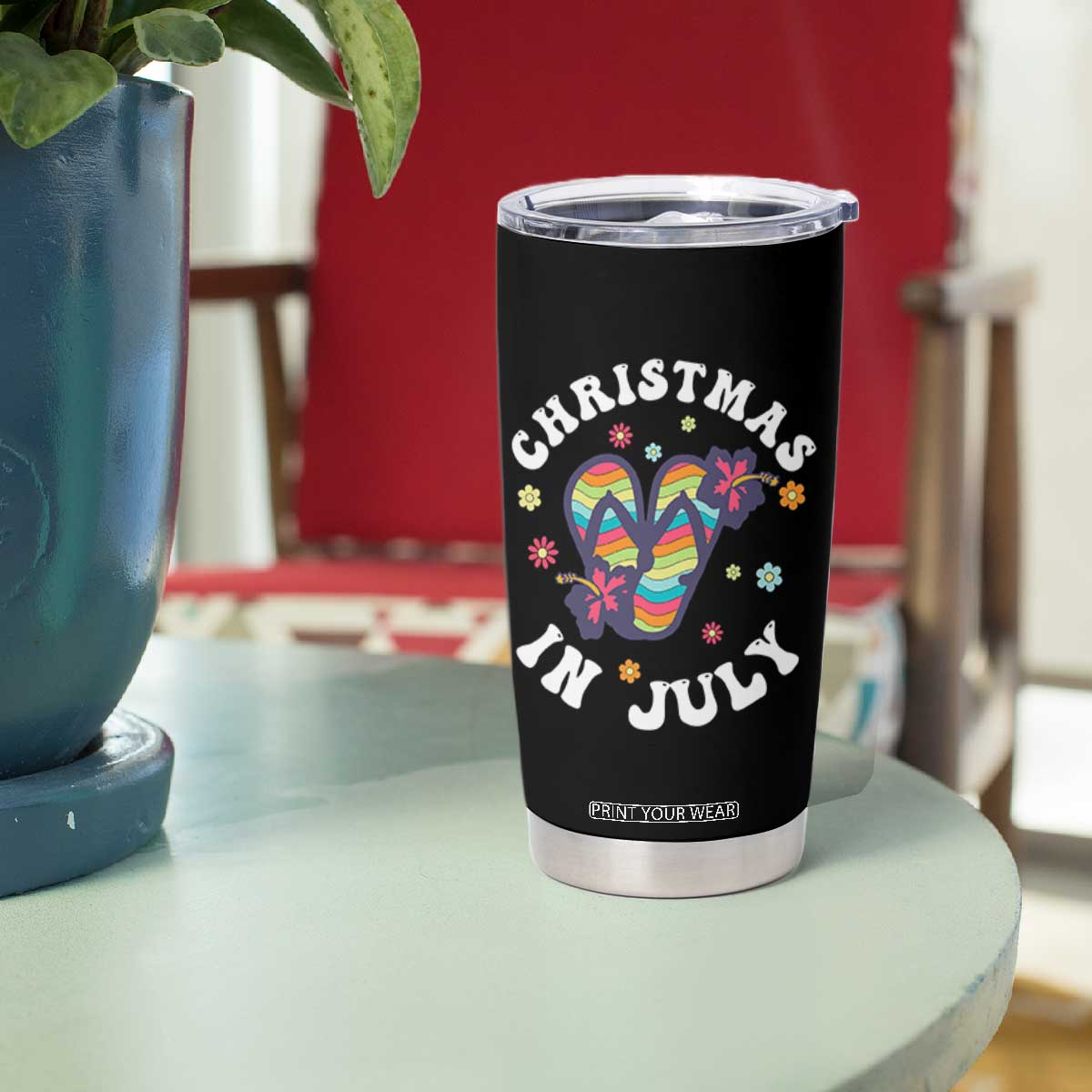 Christmas In July Summer Beach Tumbler Cup Hawaii Flip Flops Hibiscus TS10