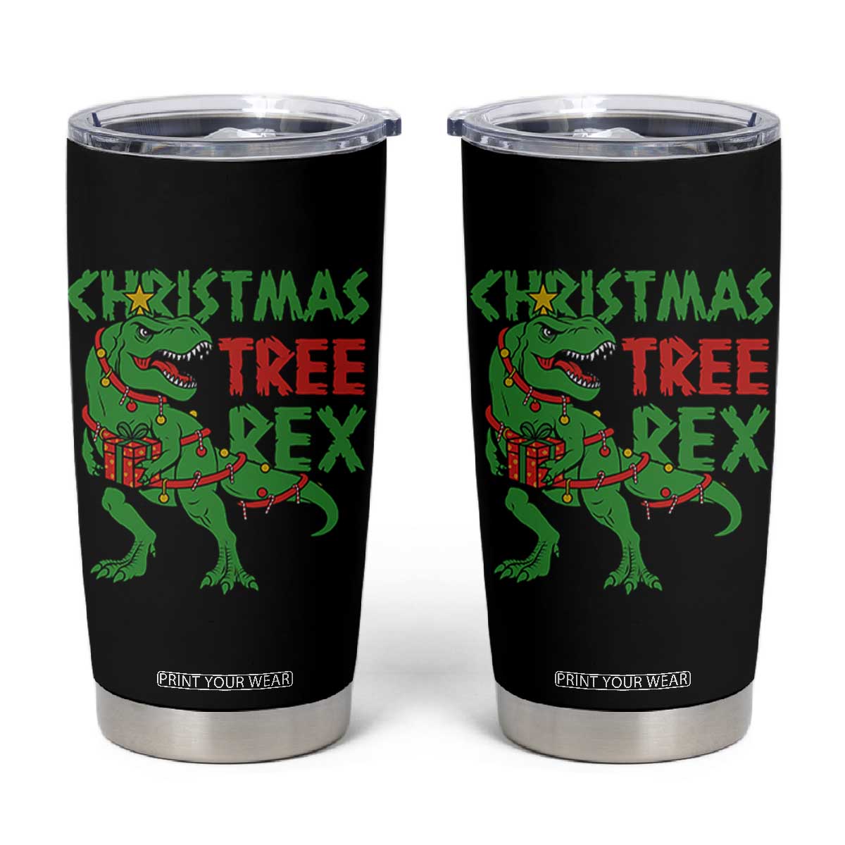 Christmas Dinosaur Tumbler Cup Funny Tree Rex Xmas Light TS12
