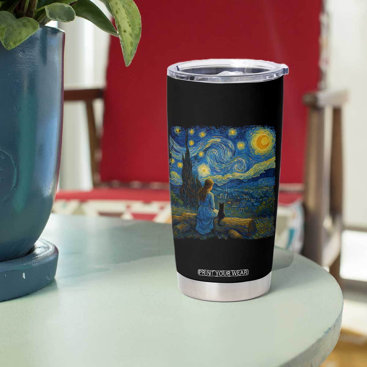 Cute Cat Starry Night Tumbler Cup Kitty Lovers TS14