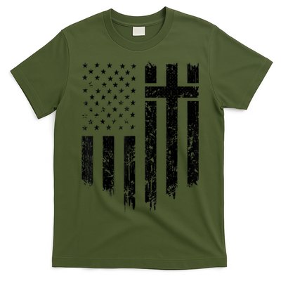 Vintage Distressed USA Flag Cross Christian Faith Gift T-Shirt