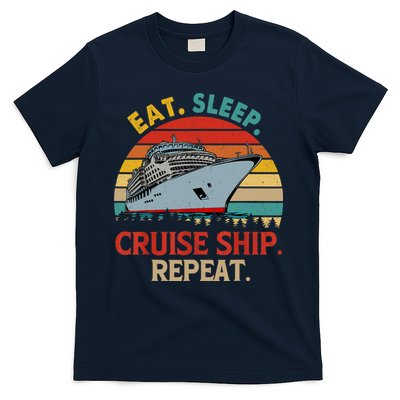 Vintage Eat Sleep Cruise Ship Repeat Funny Cruise Ship Lover T-Shirt