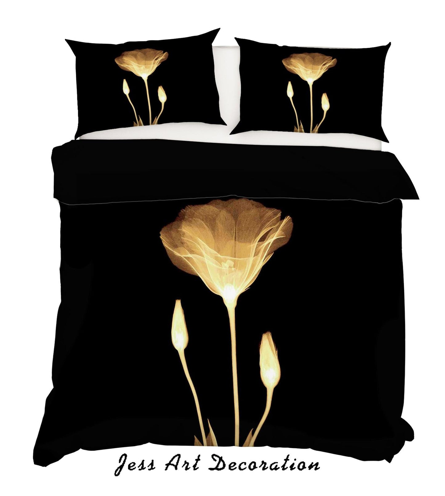3D Black Floral Quilt Cover Set Bedding Set Pillowcases 04