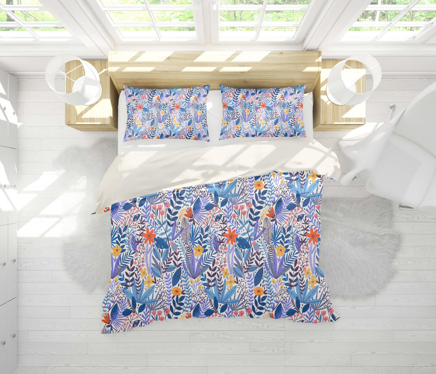 3D Blue Floral Leaves Branch Quilt Cover Set Bedding Set Pillowcases 132