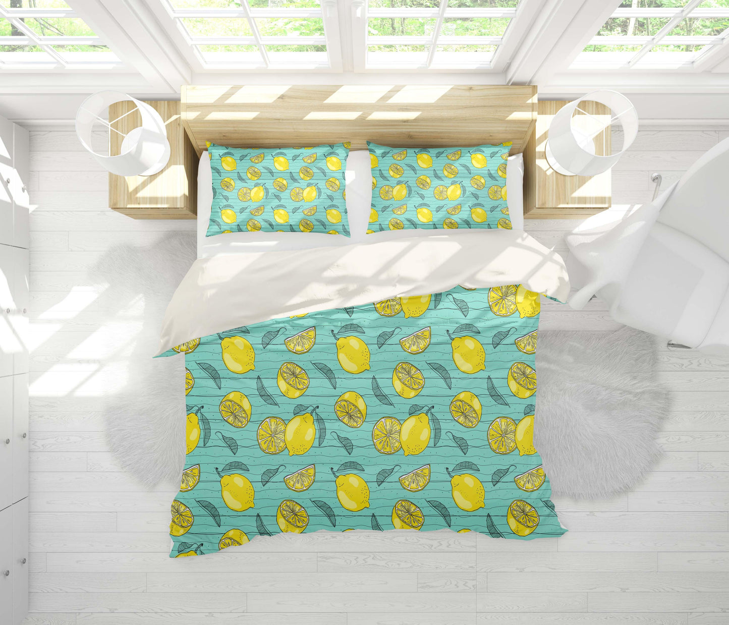 3D Blue Stripes Lemon Quilt Cover Set Bedding Set Pillowcases 122