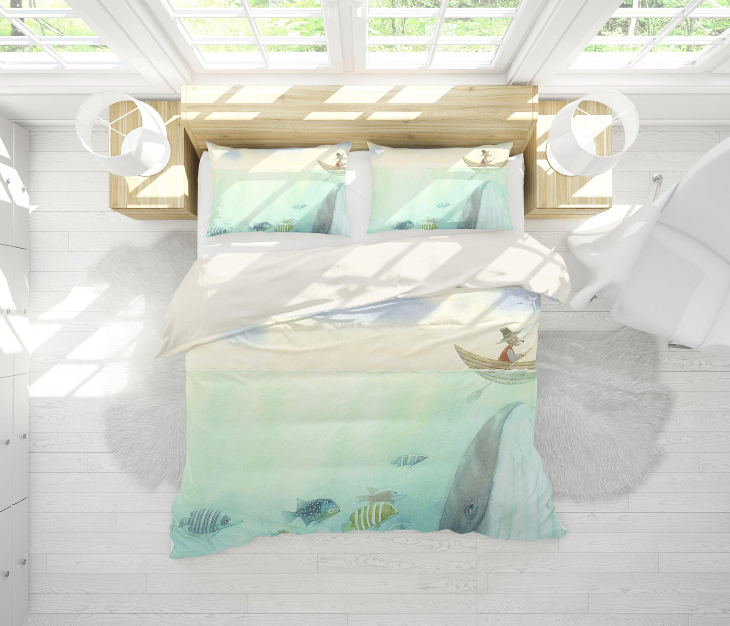 3D Cartoon Fish Boat Quilt Cover Set Bedding Set Pillowcases 178