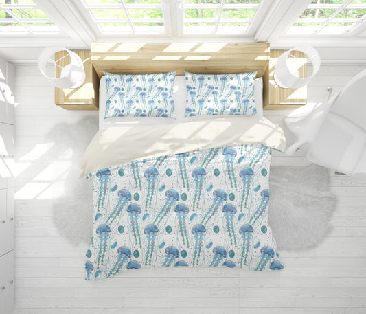 3D Blue Jellyfish Quilt Cover Set Bedding Set Pillowcases 115