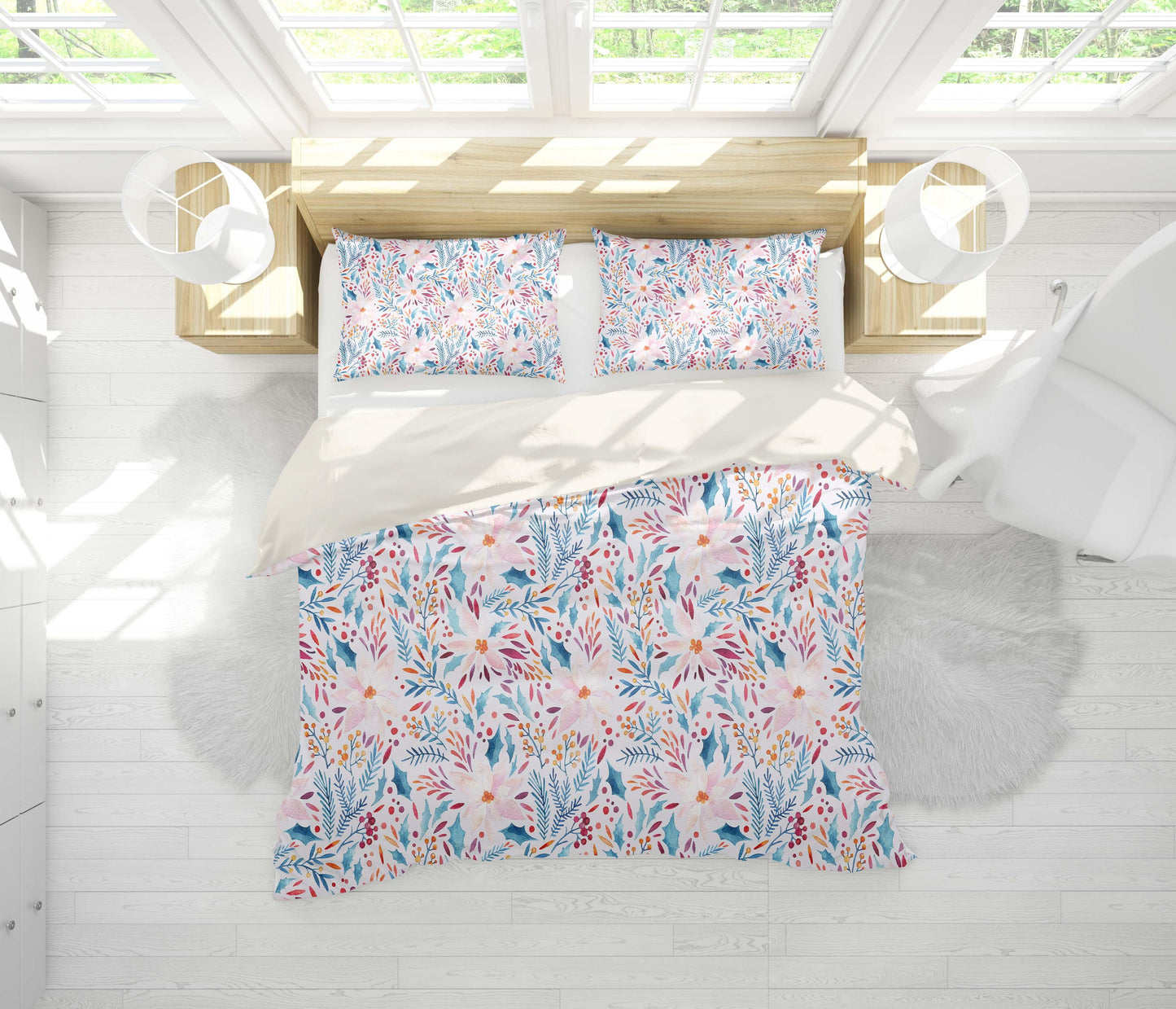 3D Blue Floral Leaves Quilt Cover Set Bedding Set Pillowcases 81