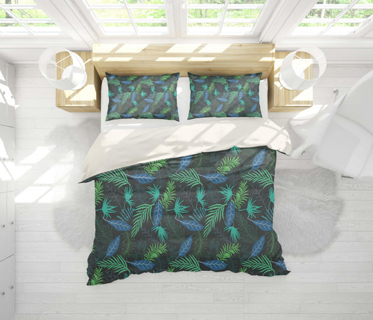 3D Black Green Leaves Quilt Cover Set Bedding Set Pillowcases 214