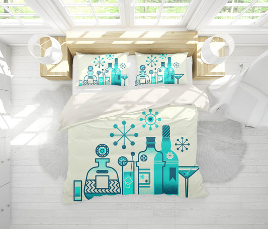 3D Cartoon Blue Wine Bottle Quilt Cover Set Bedding Set Pillowcases  13