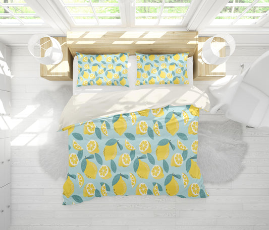 3D Blue Yellow Lemon Quilt Cover Set Bedding Set Pillowcases 215