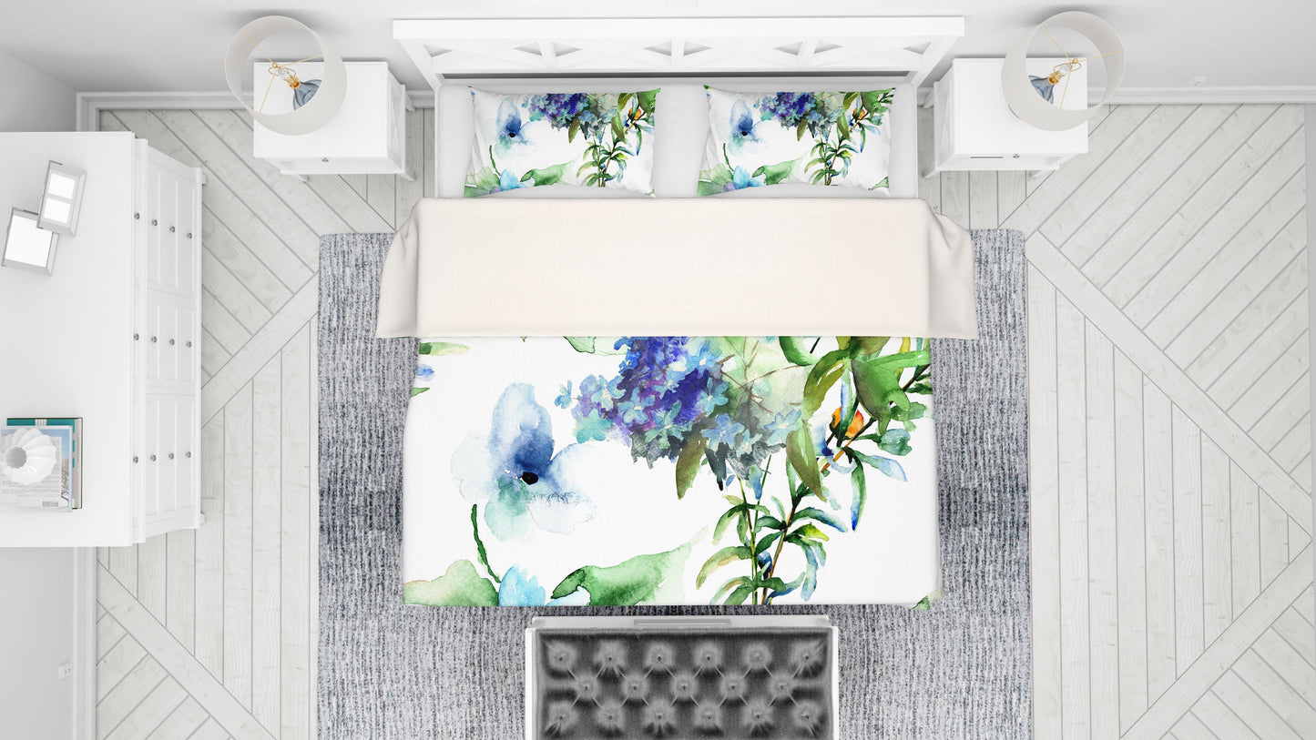3D Blue Watercolor Floral Quilt Cover Set Bedding Set Pillowcases 112