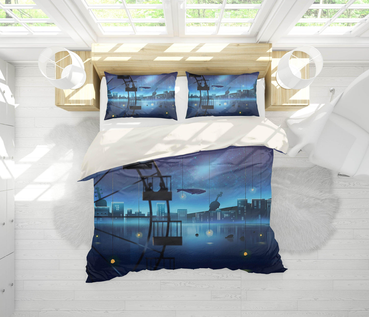 3D Blue City Quilt Cover Set Bedding Set Pillowcases 150