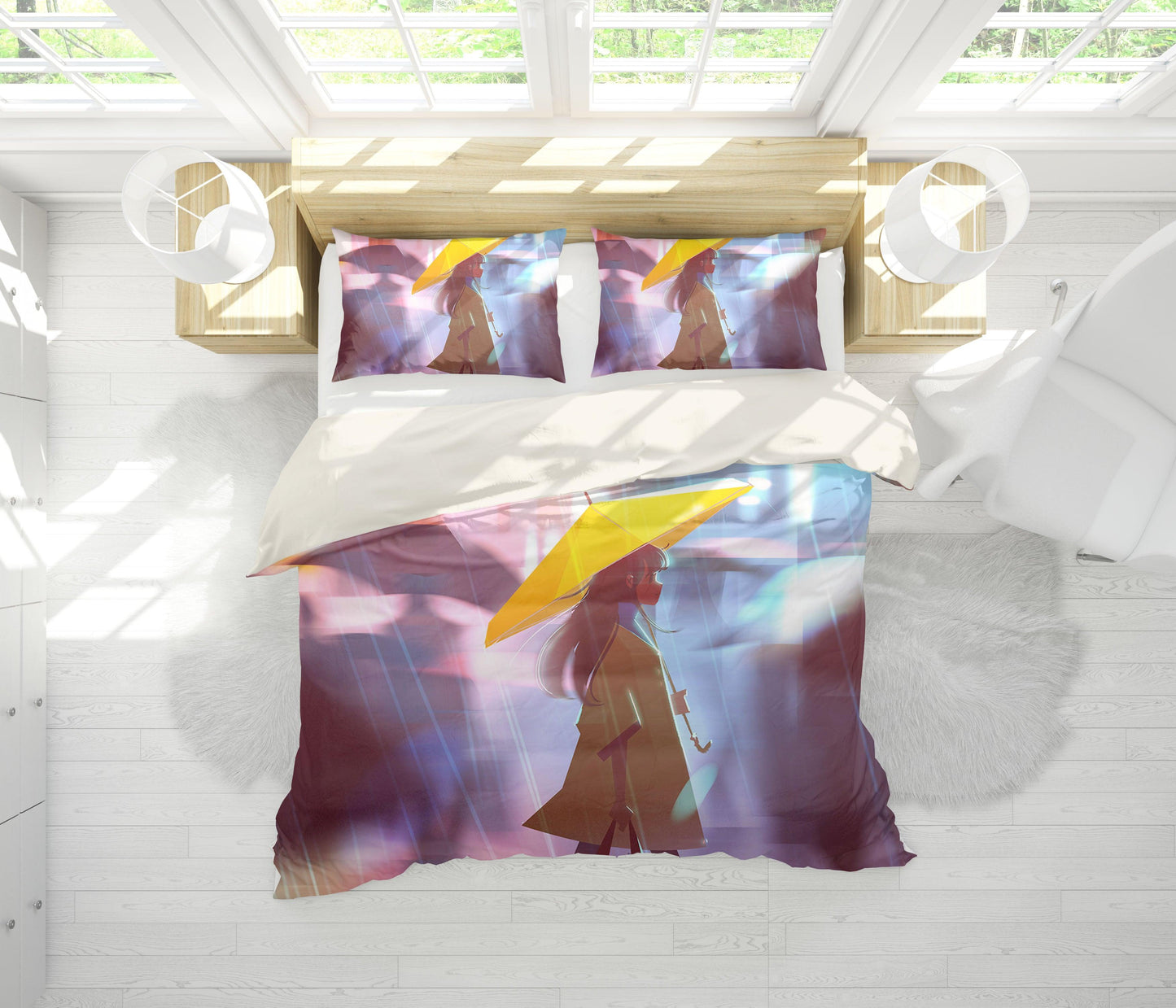 3D Cartoon Girl Umbrella Quilt Cover Set Bedding Set Pillowcases 23