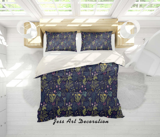 3D Blue Floral Leaves Branch Quilt Cover Set Bedding Set Pillowcases 52