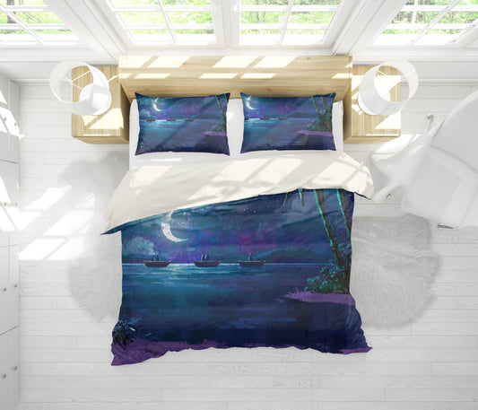 3D Blue Sea Moon Quilt Cover Set Bedding Set Pillowcases  14