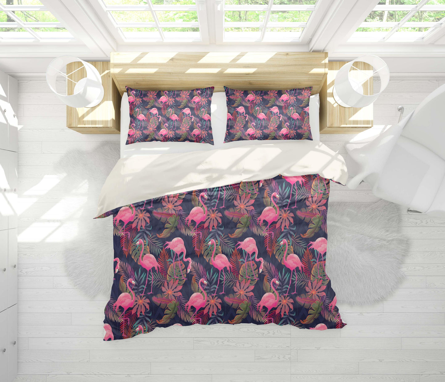 3D Black Red Flamingo Leaves Quilt Cover Set Bedding Set Pillowcases 136